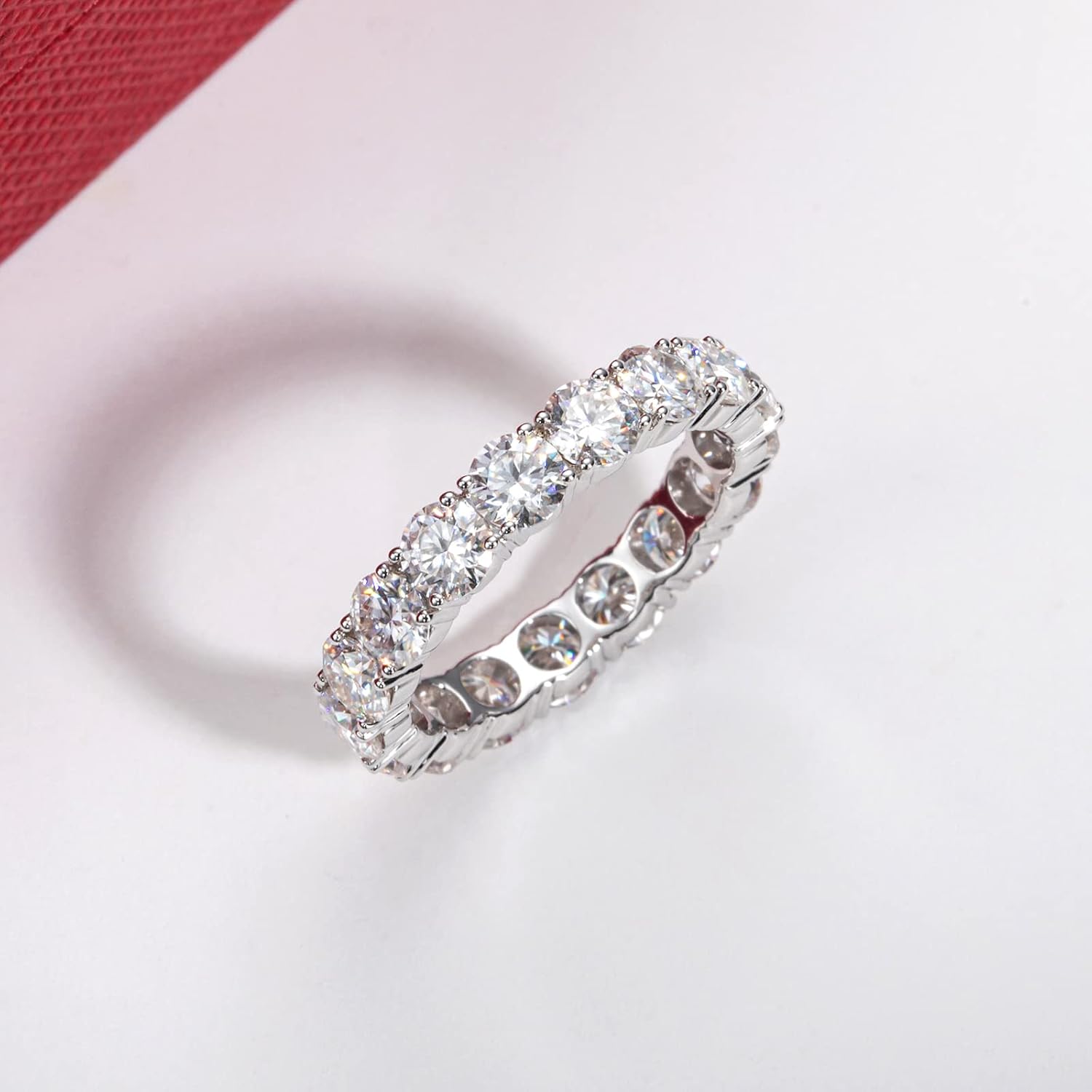 Moissanite Eternity Ring, 4.5-5cttw D Color Moissanite, 14k Solid Real White Gold/Yellow Gold Eternity Wedding Band Ring for Women - Image 8