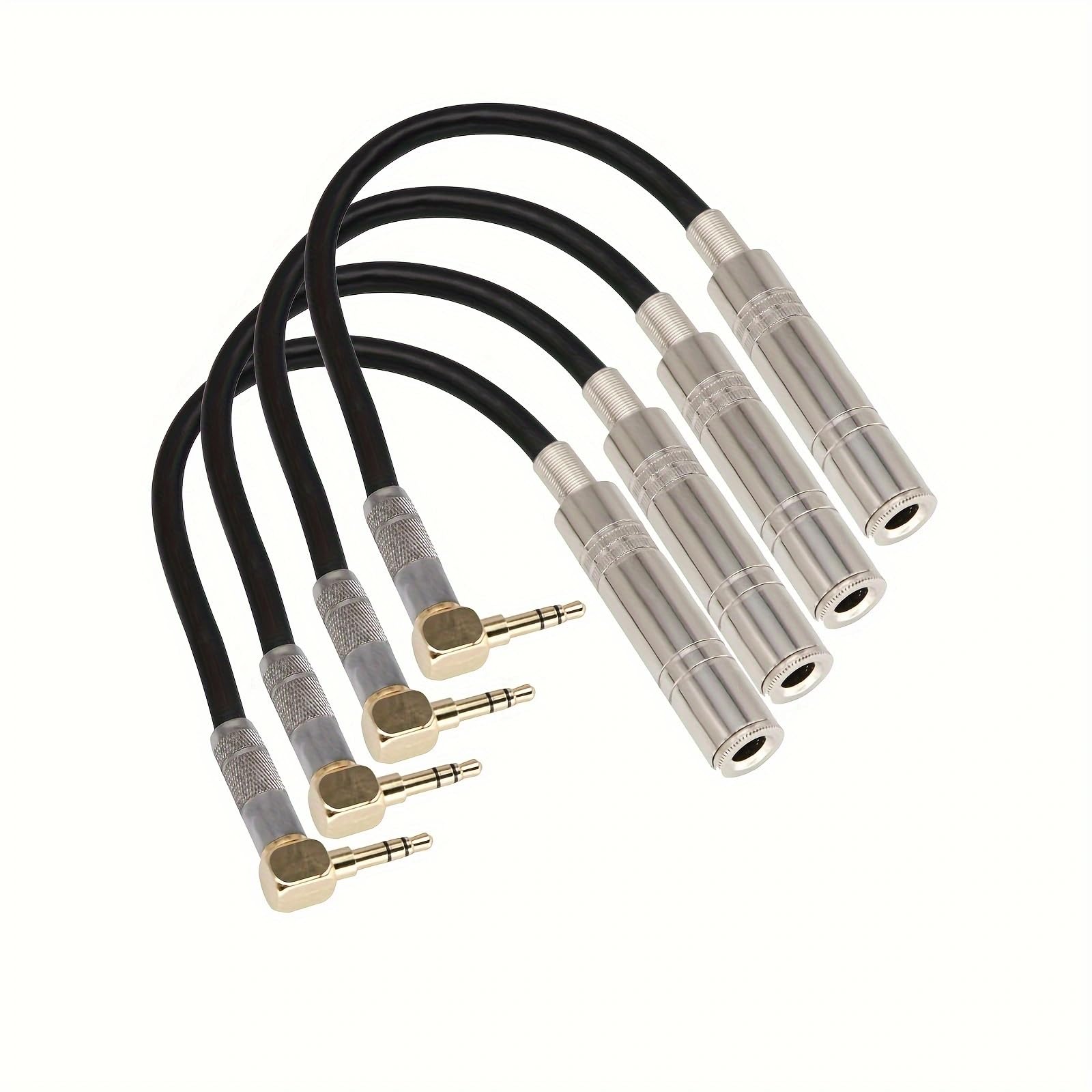 IOppWin 4-Pack Right Angle 3.5mm (1/8") Male to 6.35mm (1/4") Female Stereo Audio Adapter Connector for Cable Extension & Conversion