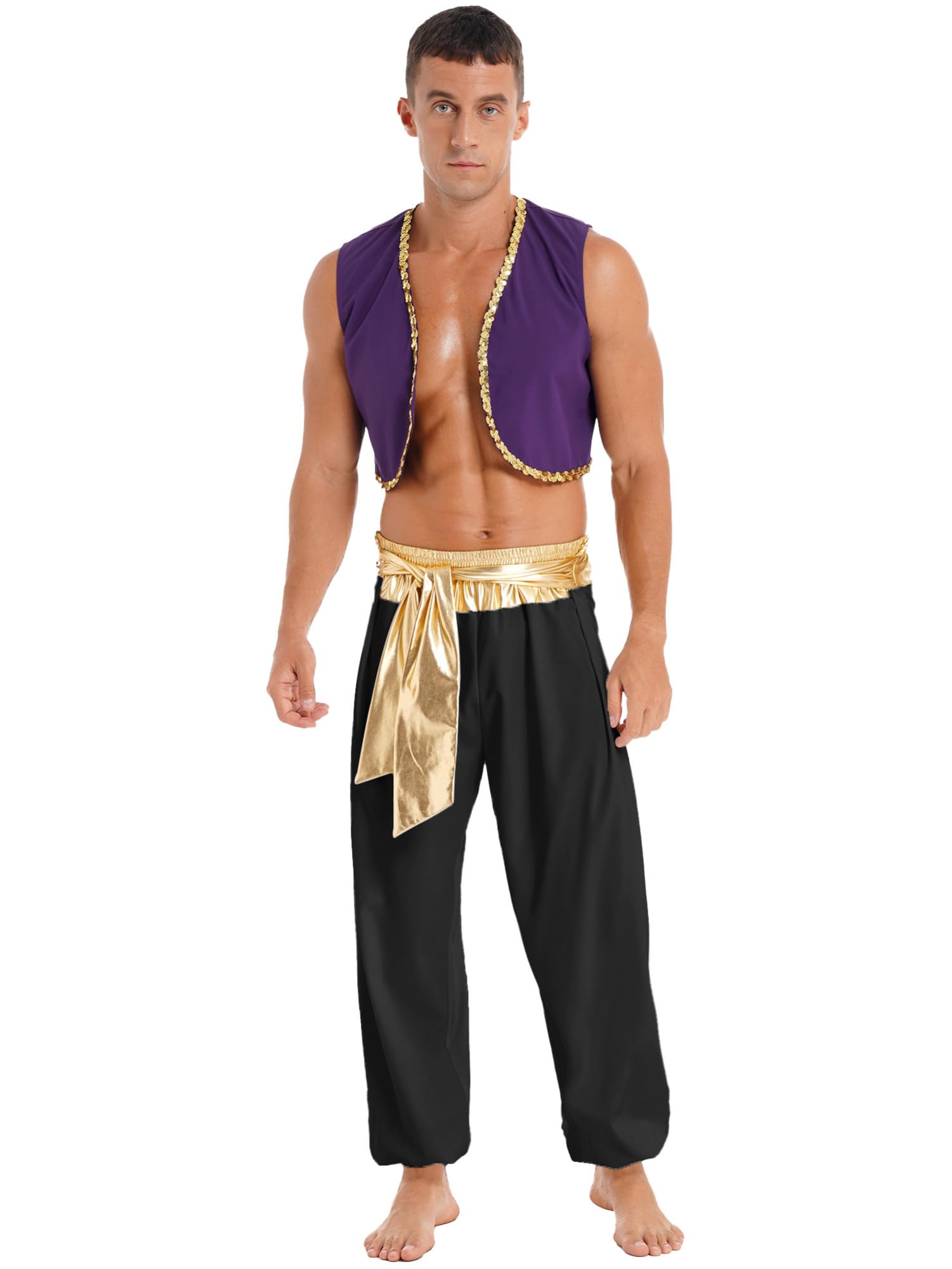 IEFIEL Disfraz de Príncipe de Arabia para Hombre Traje de Árabe Genio de Lujo para Fiestas de Disfraces Carnaval Halloween Cosplay M-3XL