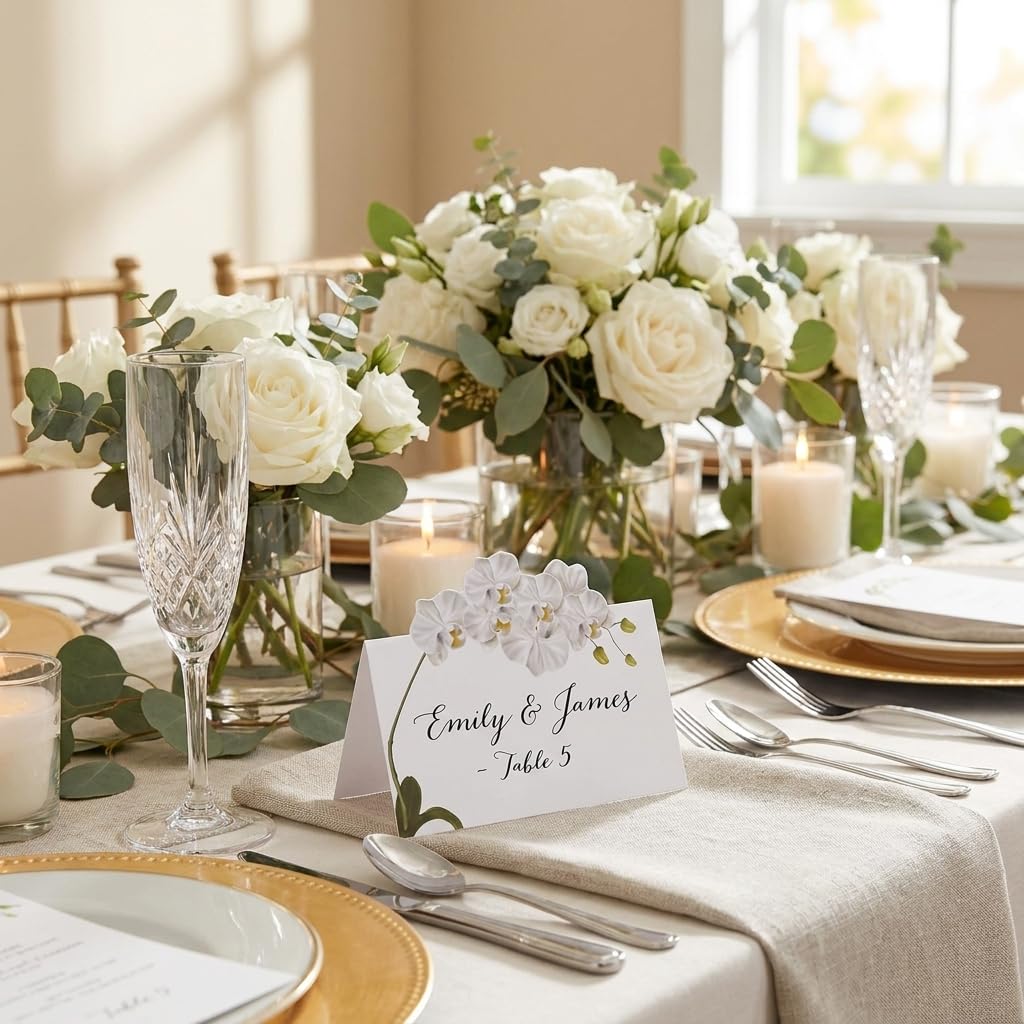 Amazon.com: White Orchid Floral Place Cards 50 Count Wedding Tent
