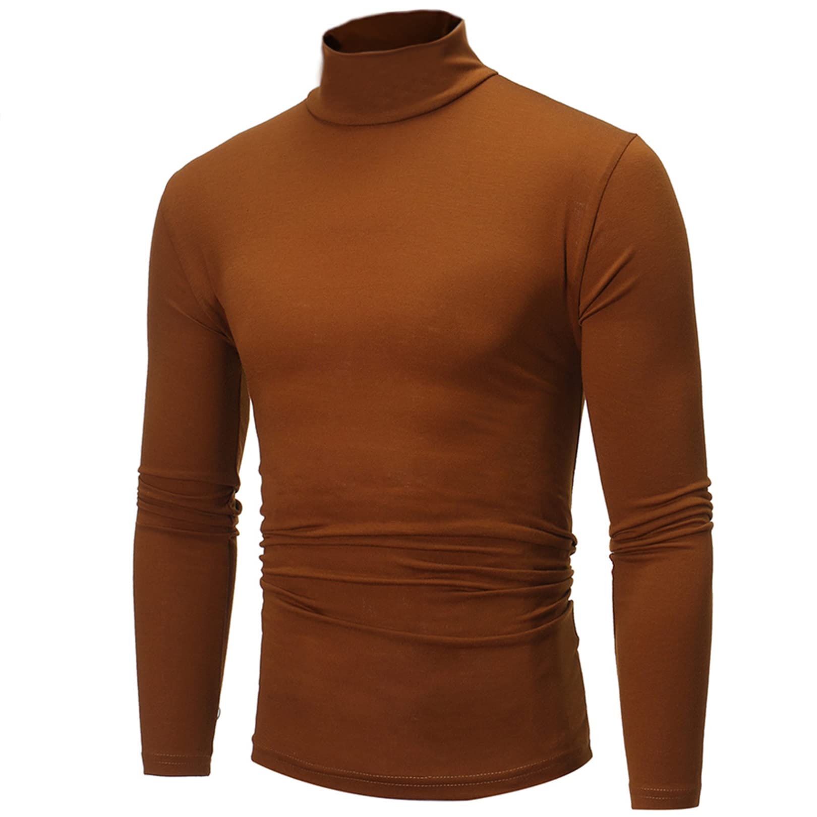 easyforever Men's Turtleneck Slim Fit Basic Thermal Tops Casual Long Sleeve Lightweight Pullover Base Shirt Coffee Large