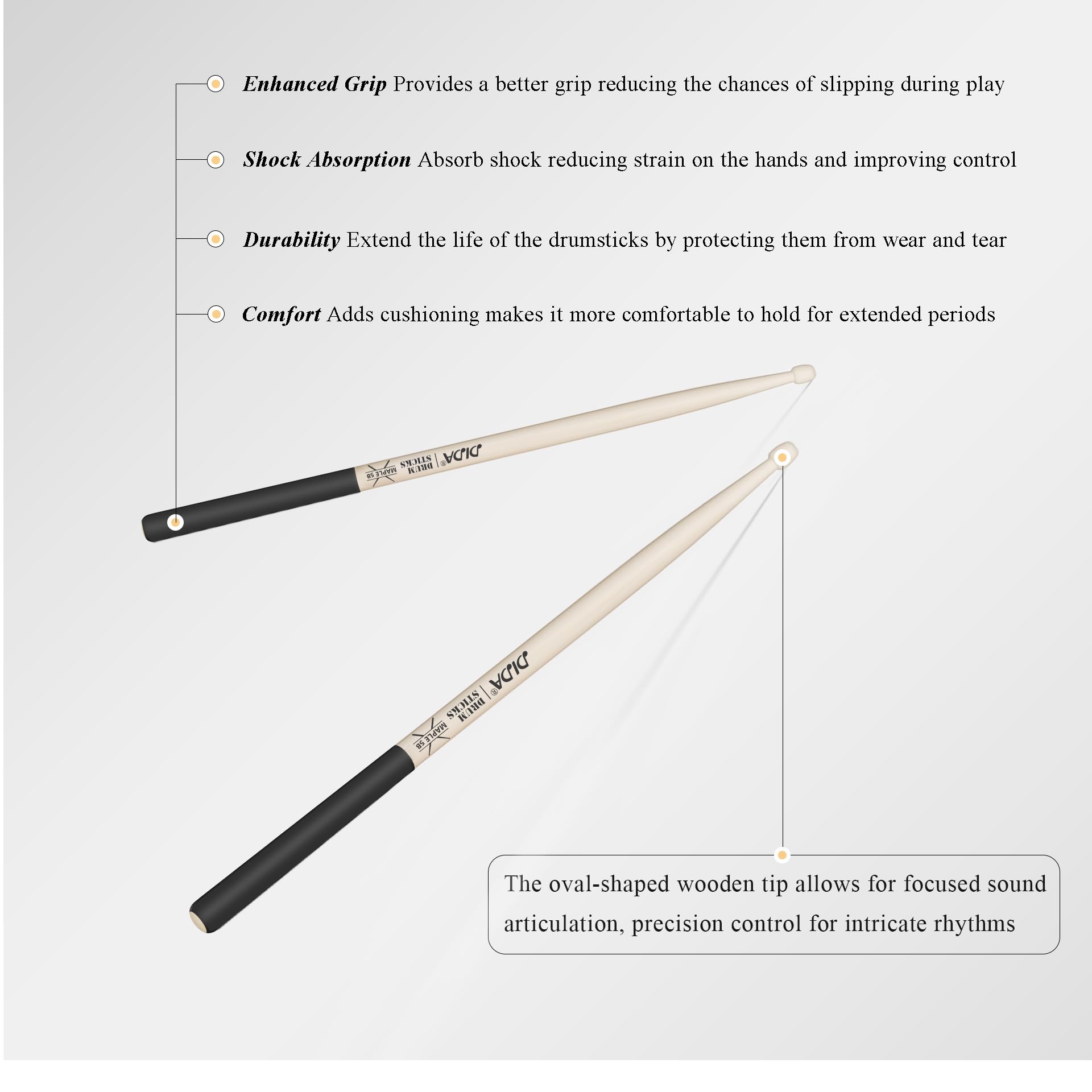 Drum Sticks for Drums Natural Solid Wood丨Weight Balanced丨Non-Slip Grip, Live Performance & Drum Kit Practice Accessories - Image 3