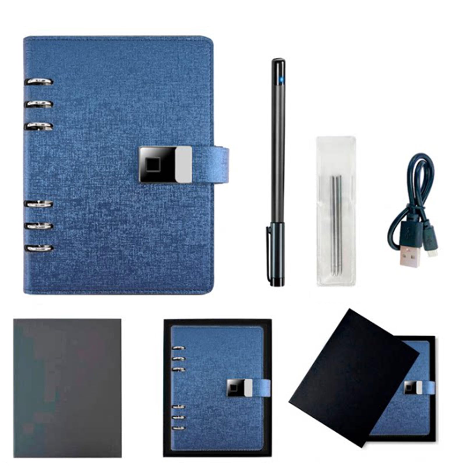 Carnet de Croquis Numérique Intelligent avec Stylet de Synchronisation, Cahier A5 pour Dessin et Notes, Texture Papier Réel, Stockage 16 Go,Bleu