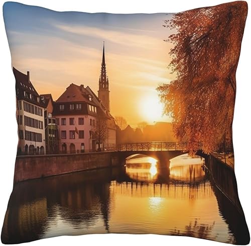 Miniatura 6 de Decorative Throw Pillow Covers 20"x20" Square Pillow Covers for Sofa Strasbourg Sundown Double Sided Throw Pillow Cases Soft Plush Decorative
