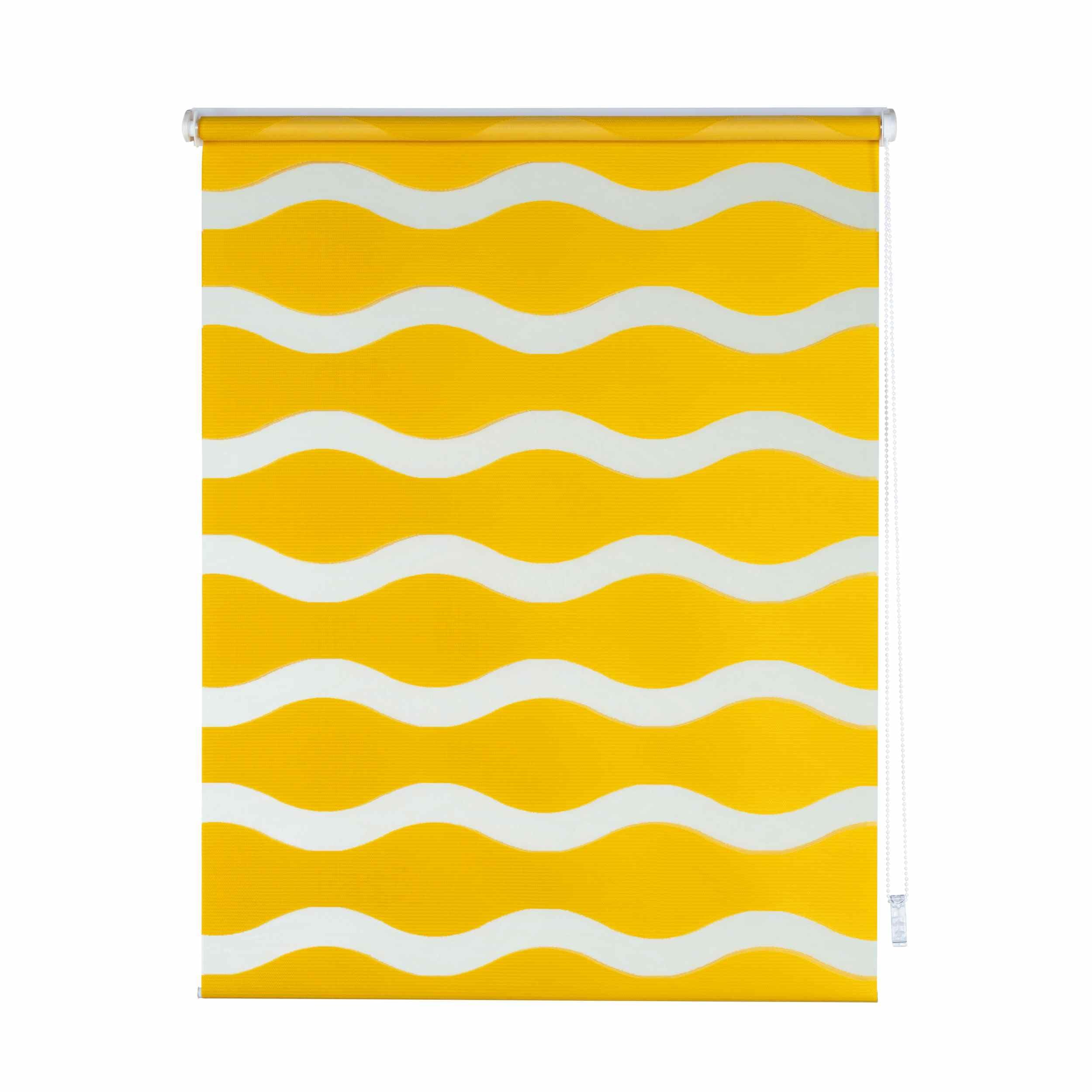 K-Home Podwójna roleta z systemem mocowania Klemmfix, fala, bez wiercenia, żółta, 50 cm x 200 cm (szer. x dł.)