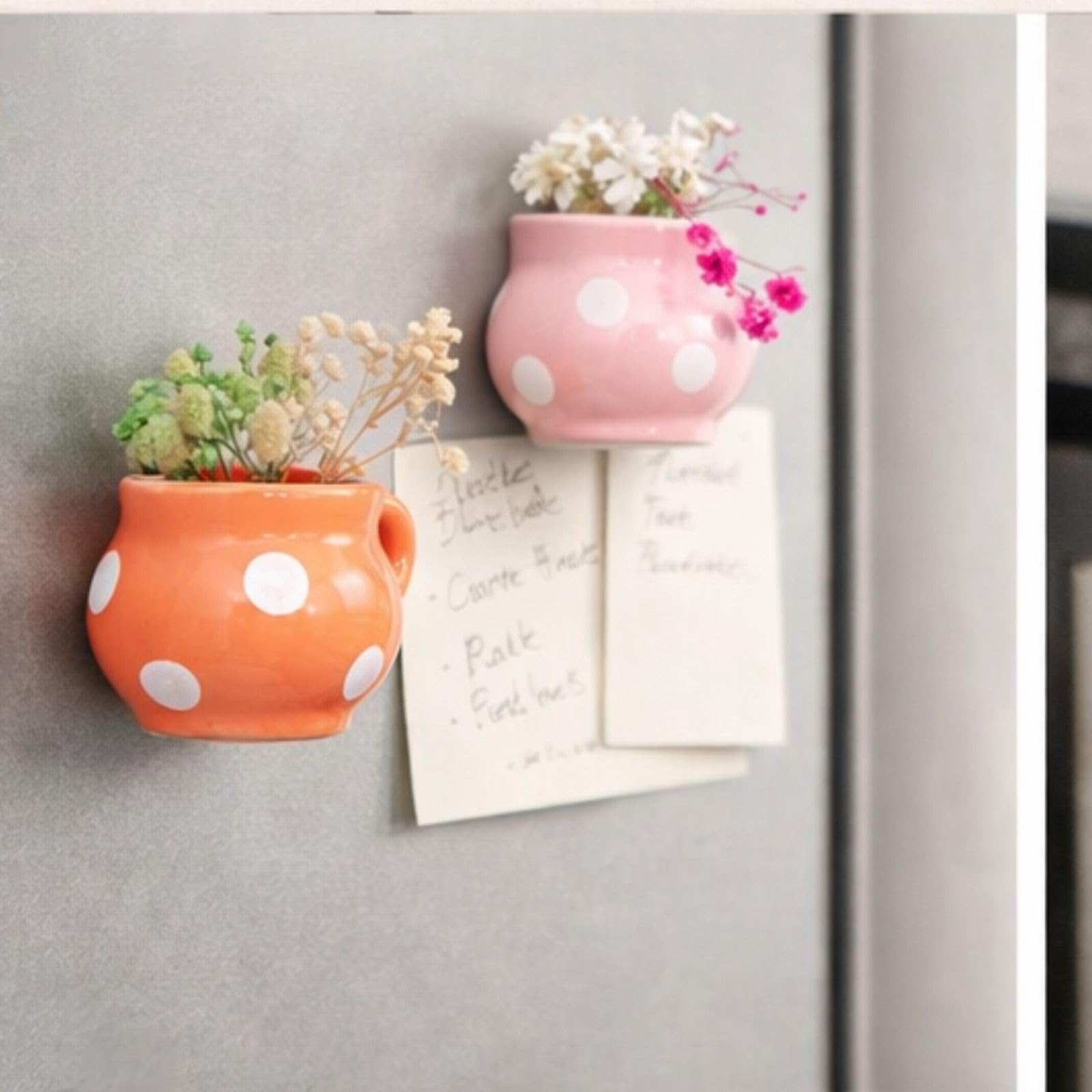 Ceramic Fridge Magnet Planter, 3D Decorative Cup-Shaped Vase for Refrigerator & Metal Boards, Hand Painted, Holds Dried Flowers (Pink & Orange, Set of 2)-image-18