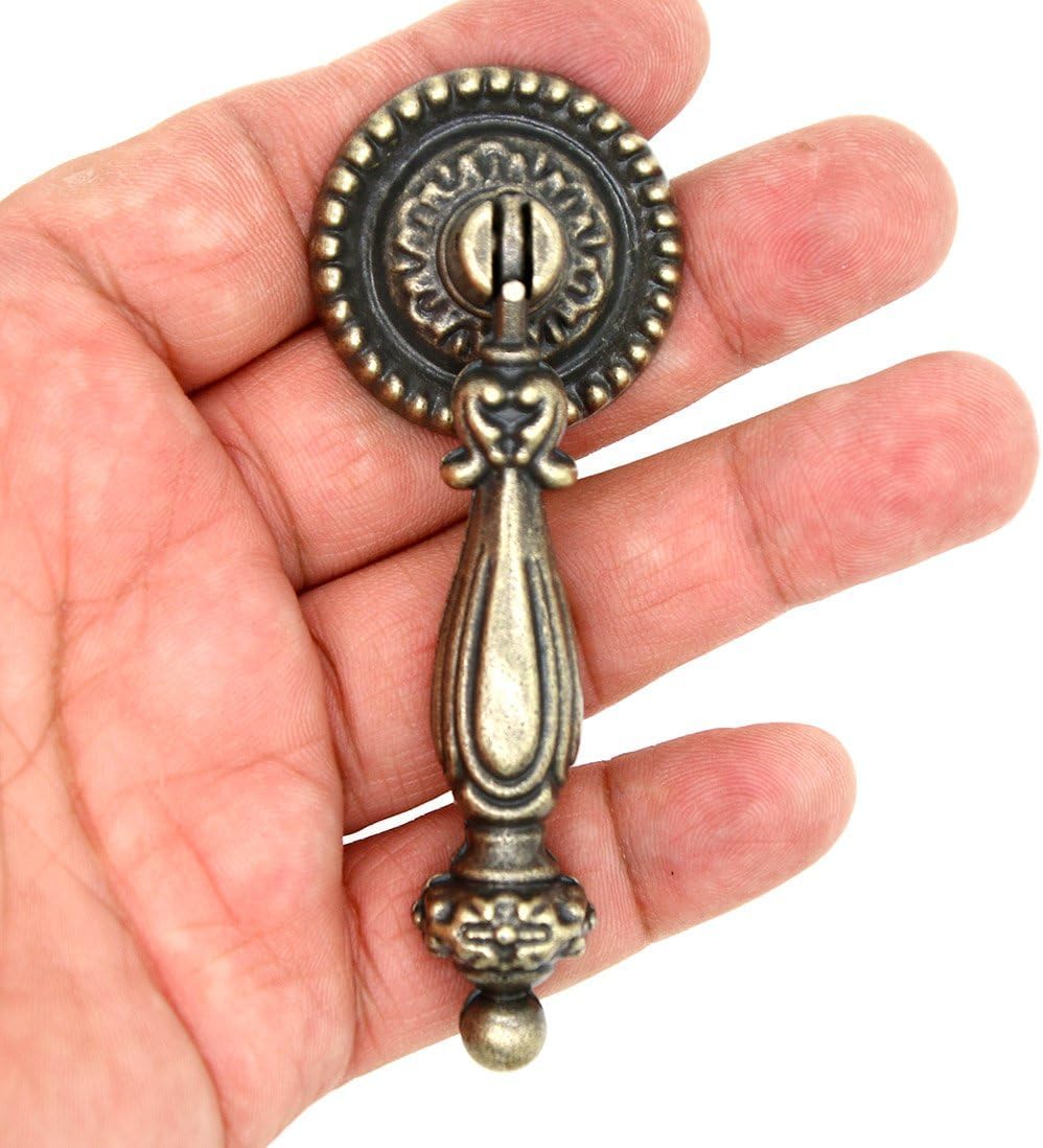 4 PCs Vintage Pendant Pulls - Antique Brass Pulls Knob Handles - for Cabinet Cupboard Dresser Wardrobe - Length 3.4-in (86 mm) Width 1.3-in (33 mm)