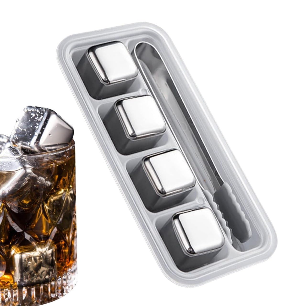 4 PCS Fast-Cooling 304 Stainless Steel Drink Ice Cooling Cubes for Whiskey Chilling Stones | Suitable for Vodka for Beer,Juice | Nonslip Ice Tong and Freezer Storage Tray Party Bar Tools (4)-image-8