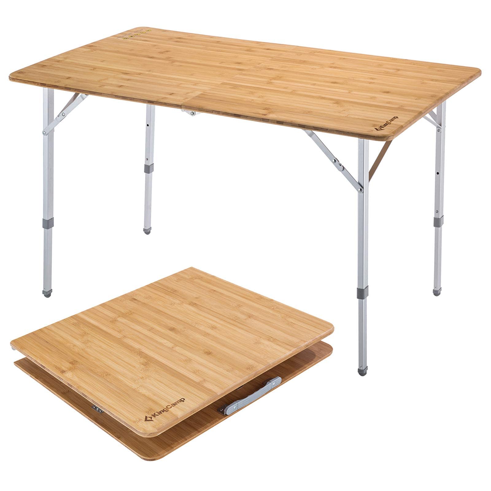 KingCamp Bamboo Folding Table, Camping Outdoor Portable Camp Table with Adjustable Height legs & Carry Bag for Outdoor RV Backyard Picnic Tailgating