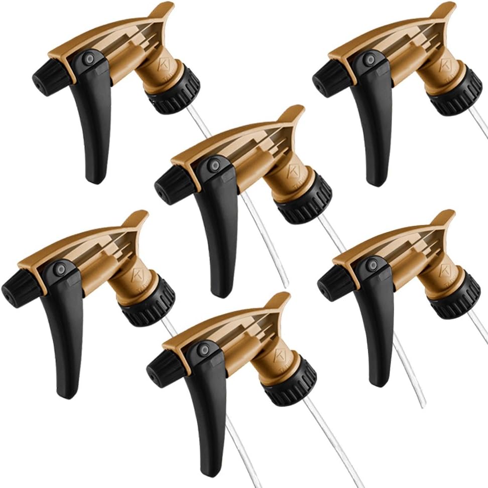 - Black & Gold Acid Resistant Trigger Sprayer – 6 Pack | 9.25" Tube, High Output Spray, Durable Chemical-Resistant Design for Acid-Based Cleaners