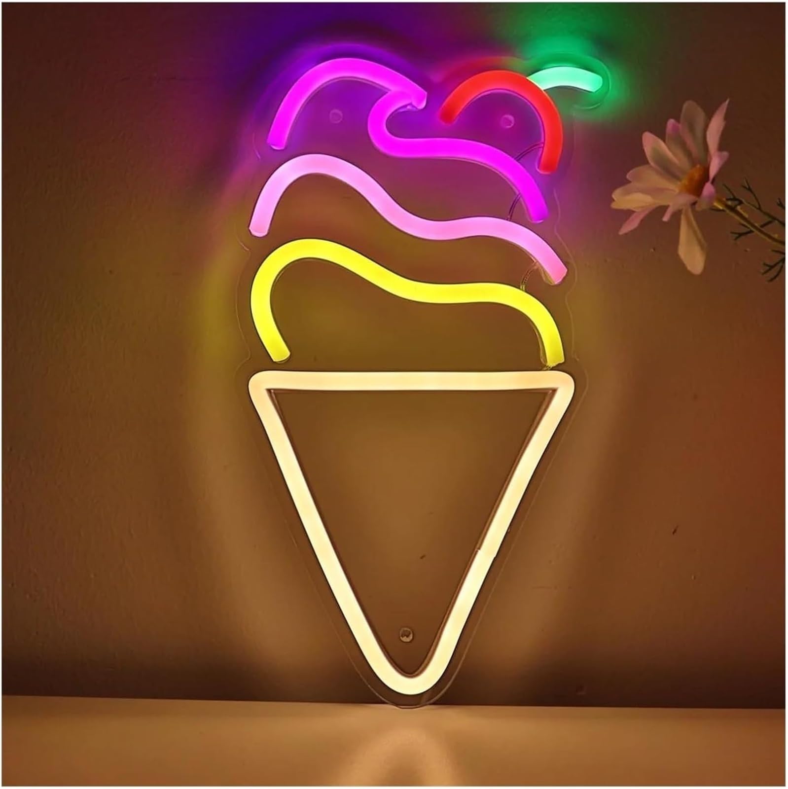 LED Lampada al neon Per lampada al neon Cono gelato con ciliegia per insegna per parete dimmerabile alimentata per luce