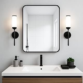 Amazing Tour Bathroom Wall Mirror,55 x 75cm Rectangle Mirror,Wall Mounted Metal Framed Mirrors For Makeup Bedroom Entryway Bathroom Black