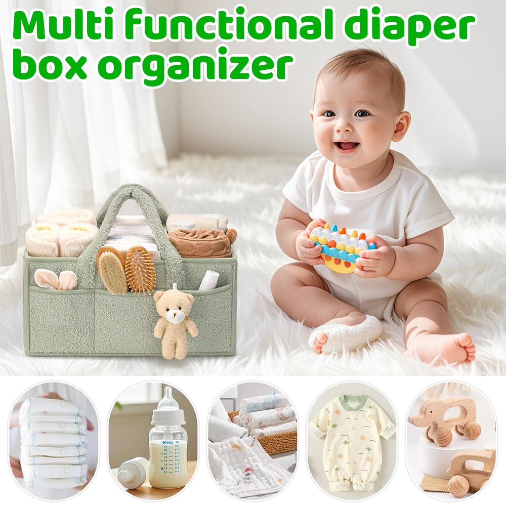 Borsa Porta Pannolini Organizer, Organizer Per Pannolini Per Bambini con Scomparti e Maniglie, Portatile Organizers Fasciatoio per Neonati, Baby Diaper Caddy (Verde)