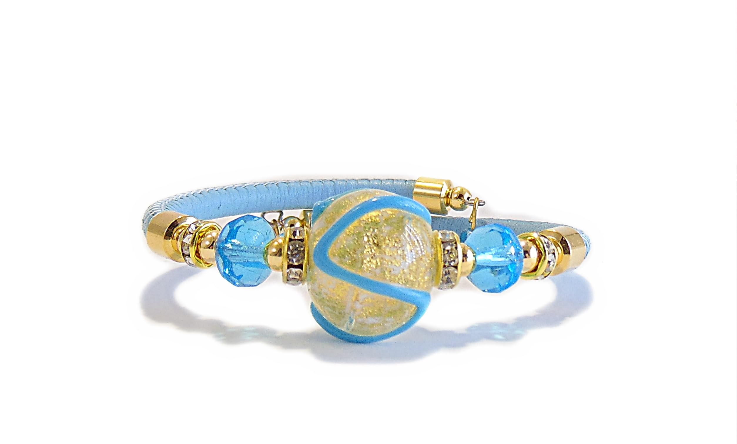 VENEZIA CLASSICA - Bracciale da Donna con perle in Vetro di Murano Originale e vera pelle Toscana a tre giri Rosso, con foglia in oro 24kt, Made in Italy certificato
