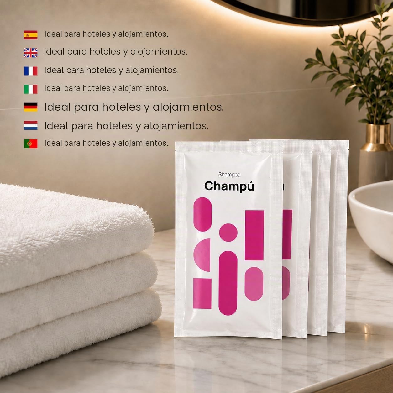 1000 Uds x 8 ml | Champú Sachet Monodosis Granel | Amenities Hotel | Hostelería, Casa Rural, B&B y Apartamento Turístico