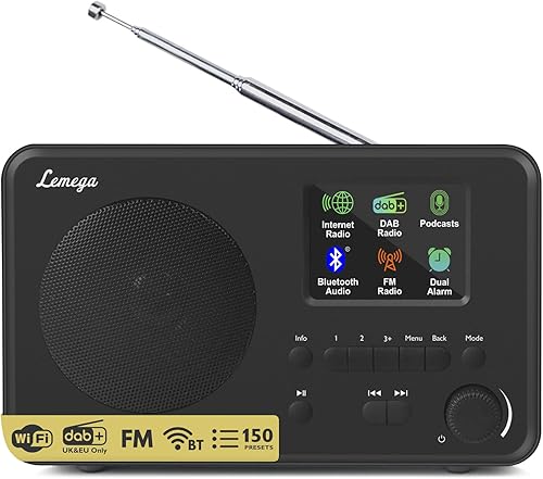 LeMega IR1S Radio por Internet con podcasts y Bluetooth - Radio FM, 150 preajustes, radio despertador, radio de cocina compacta con pantalla a todo