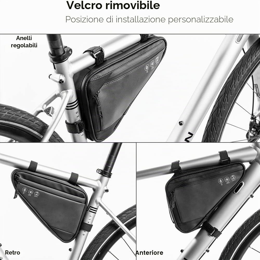Nasjac Borsa con telaio triangolare per bici, borsa da manubrio anteriore impermeabile da ciclismo Borsa da sella con cinturino per borsa con striscia riflettente