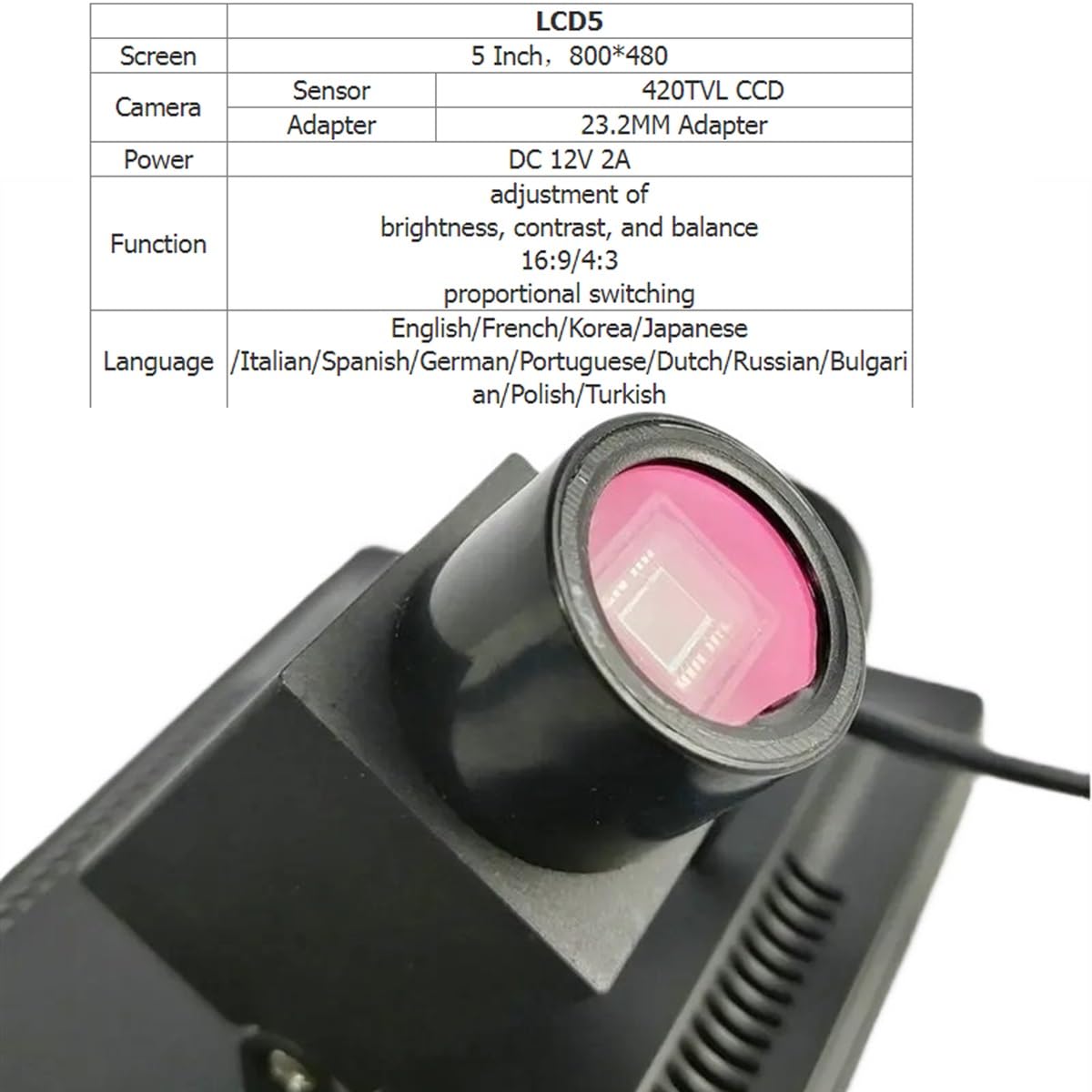 Microscopio de 5 Pulgadas con Pantalla LCD y 2 megapíxeles para microscopios estereoscópicos biológicos y cámaras.