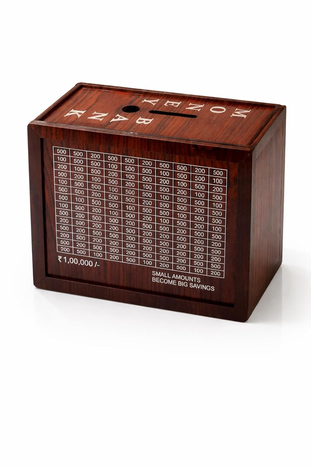 Tirelire en bois noble marron avec fente de précision et grille d'objectif d'épargne 100 000