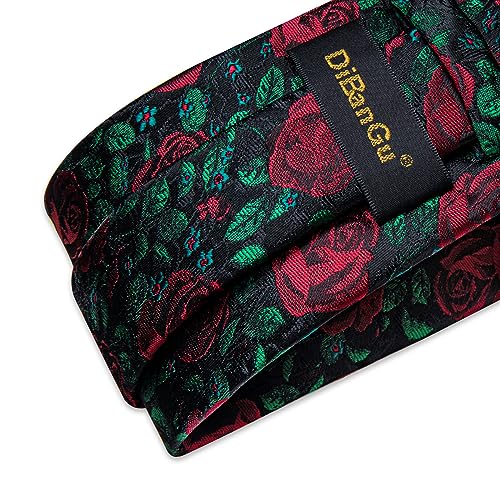 Image of DiBanGu Paisley Ties for Men Silk Necktie and Pocket Square Cufflinks Tie Clip Set Woven Classic Mens Tie for Wedding Party