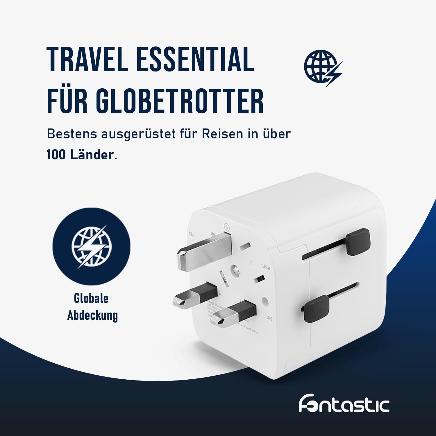 Fontastic Adattatore universale mondo Planet, adattatore da viaggio per oltre 100 paesi, presa USB con adattatore USA, OFF e UK, adattatore con funzione di protezione