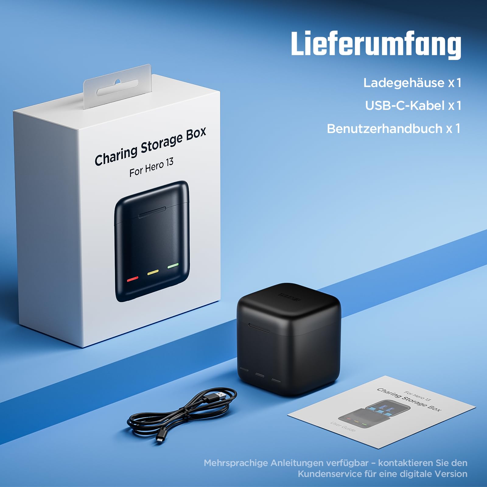 Jeebel Akku Ladegerät für GoPro Hero 13 Black — 3-Kanal Batterie Ladegerät mit Schnellladung, USB-C Kabel — Schnellladegerät Kompatibel mit GoPro Hero 13 Black Original-Akku (Ohne Akku)