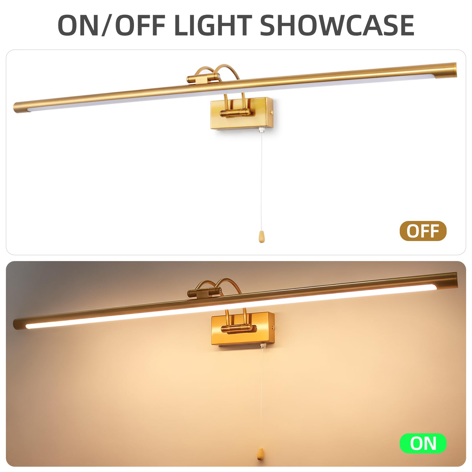 LED Spiegelleuchte Badezimmer 90cm 16W IP44 Wandleuchte mit Schwenkbarem Lampenkopf und Zugschalter