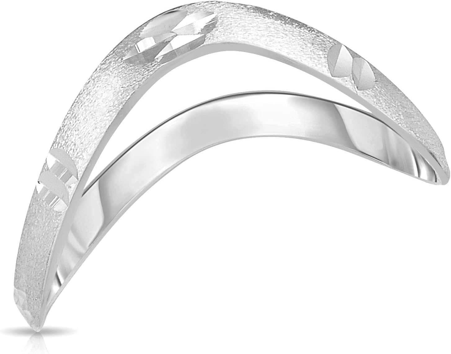 Floreo 10k Yellow or White Gold 2mm Satin and Diamond Cut Finish Curved Waved Stackable Thumb Ring