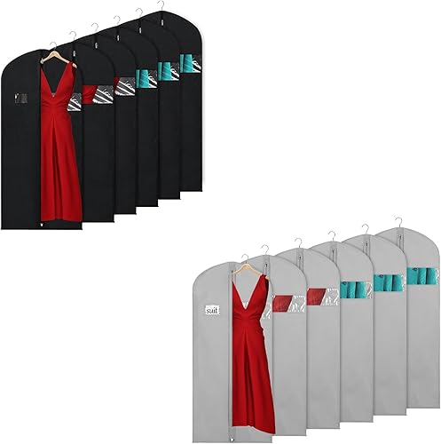 KEEGH Juego de 6 bolsas de ropa de 60 pulgadas para colgar ropa, color negro + bolsas de vestir de 60 pulgadas para almacenamiento, color gris,