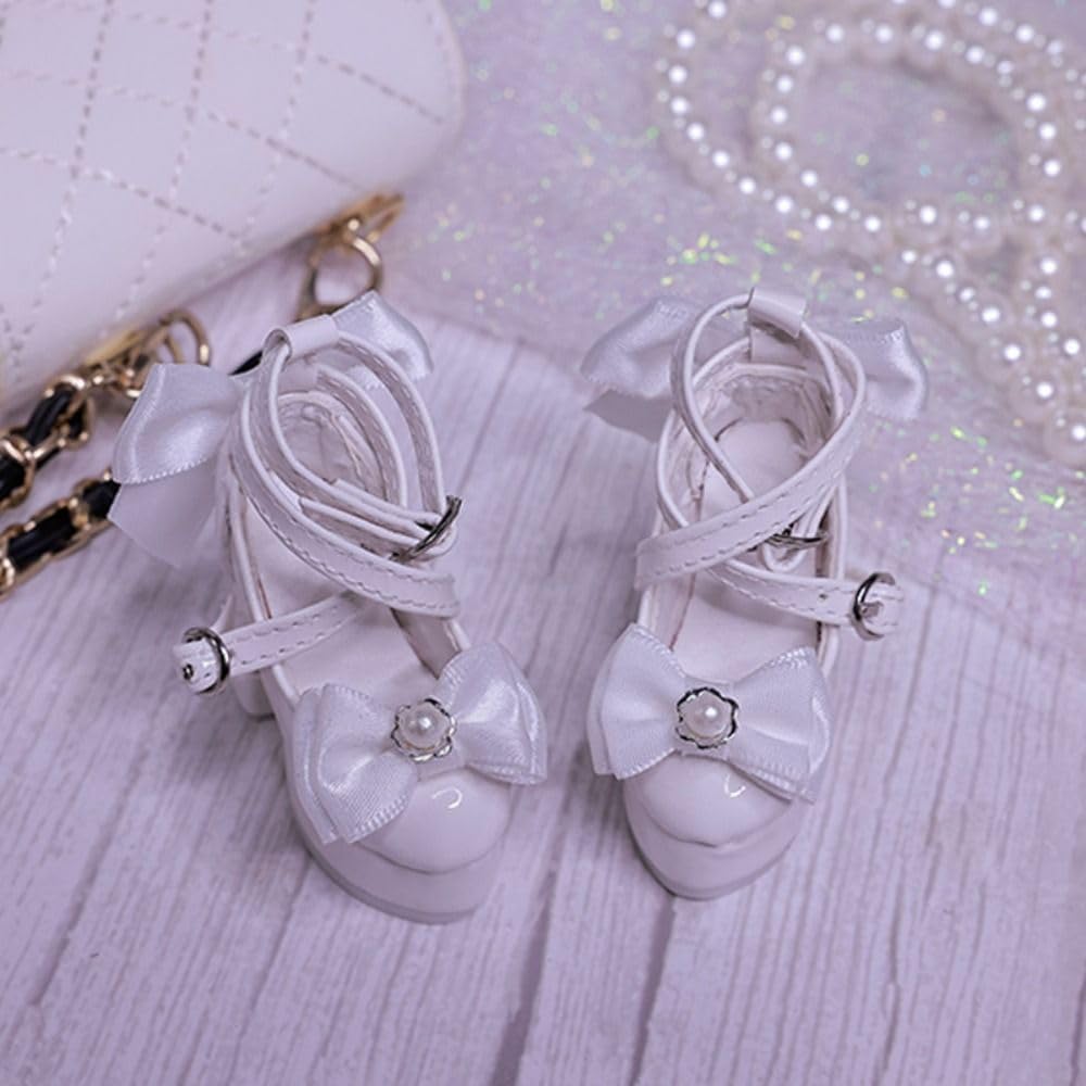 Doll's Shoes 1 Pair Luster Costume Game PU Bowknot High Heels DIY Doll Clothes Accessories Cute Dress Up Doll Shoes(Black for 1/4 BJD)