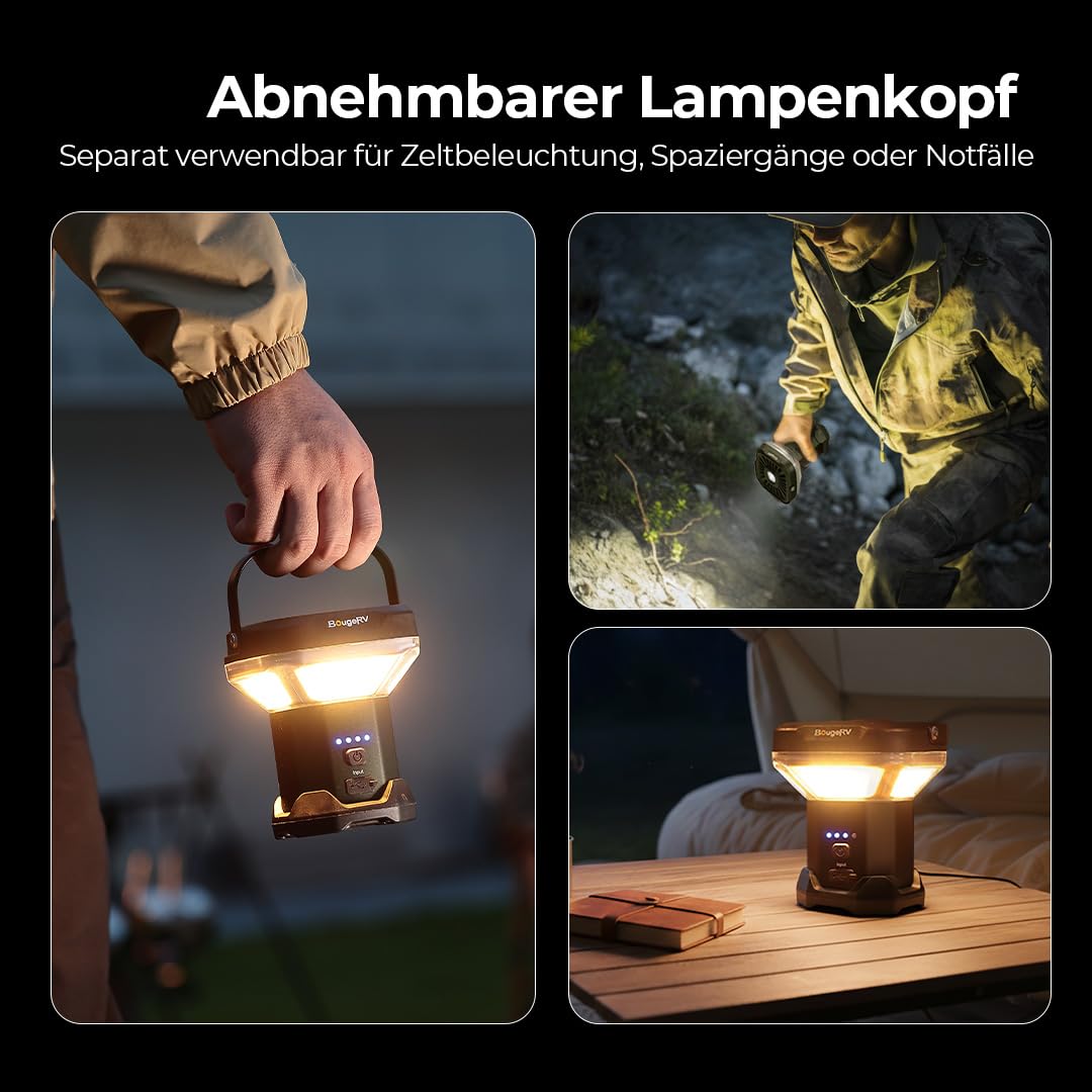 BougeRV Campinglampe CL03, 7-90 Std. Laufzeit, 2,3m Einziehbar, Dunkelgrün | 3200LM, 8000mAh Aufladbar Campinglaterne, Teleskop-Arbeitsbeleuchtung für Overlanding, RV, Camping, Baustelle, Garage