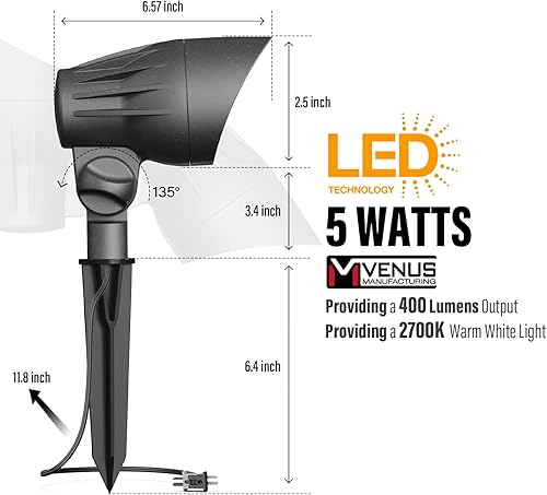 Miniatura 2 de VENUS MANUFACTURING Paquete de 4 luces LED de inundación de paisaje de bajo voltaje de 5 W, kit de iluminación de paisaje para exteriores, 400