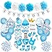 Produktbild Maojuee Baby Dusche Dekorationen Junge Banner, Baby-Foto-Booth Requisiten, Seidenpapier Pompons Blumen und Luftballons, mit Einem Blau Schnuller für Baby Dusche Taufe Baby Geburtstag (Blau)