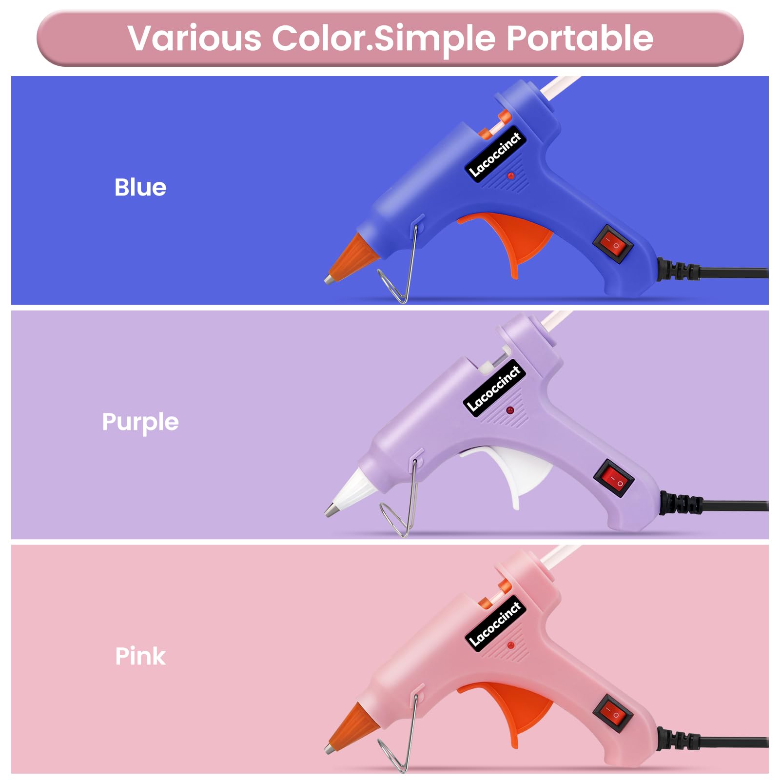 Mini pistola per colla a caldo, kit con 30 bastoncini di colla, preriscaldamento rapido per lavori scolastici, fai da te e riparazioni rapide a casa, 20 W, rosa
