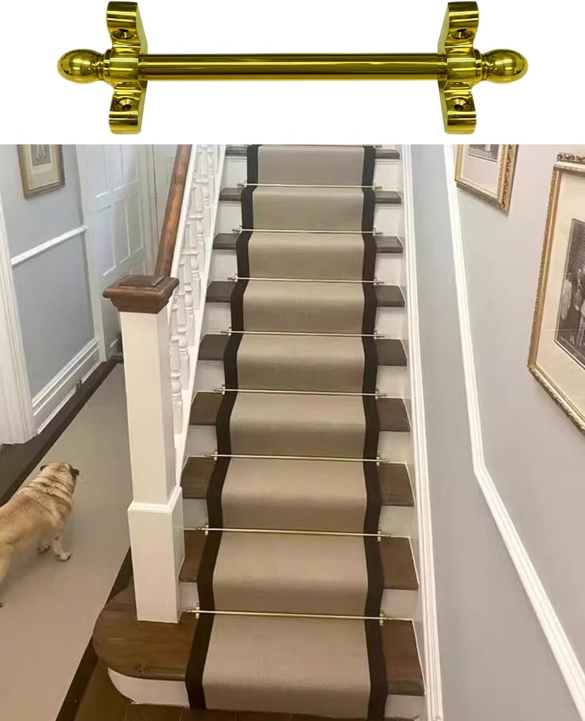 Adjustable Stair Rods Set for Carpet Runners, 20-50 Inch, Secure Round Finial Tube, Stylish Hallway & Stairway Fixing Bar, 90cm/36in/3ft (1pc)