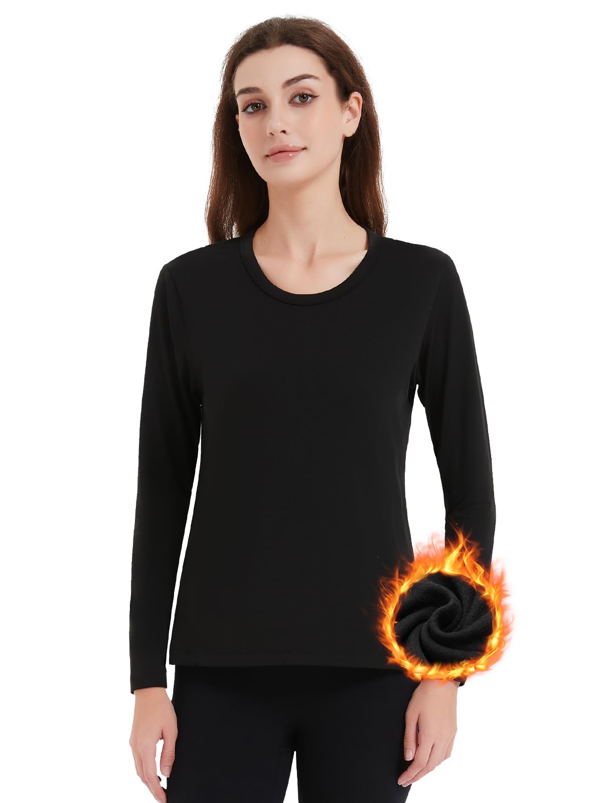 Soudittur Innenfleece Thermounterwäsche Damen Thermo Oberteil Langarm Unterhemd Winter Thermal Unterziehshirt Funktionsunterwäsche