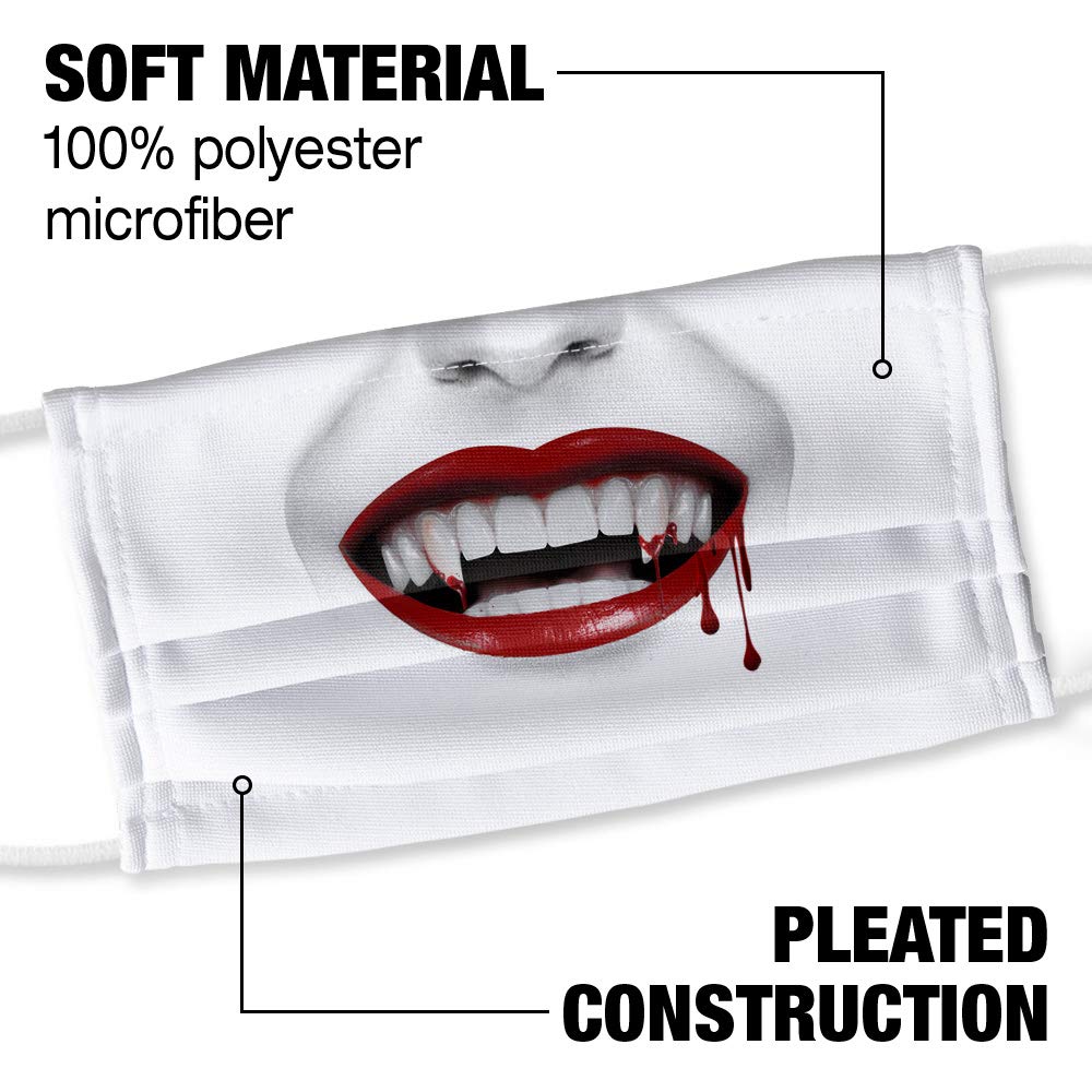 Popfunk Vampire Smile 1-Ply Reusable Face Mask Covering with Adjustable Nose Wire, Unisex