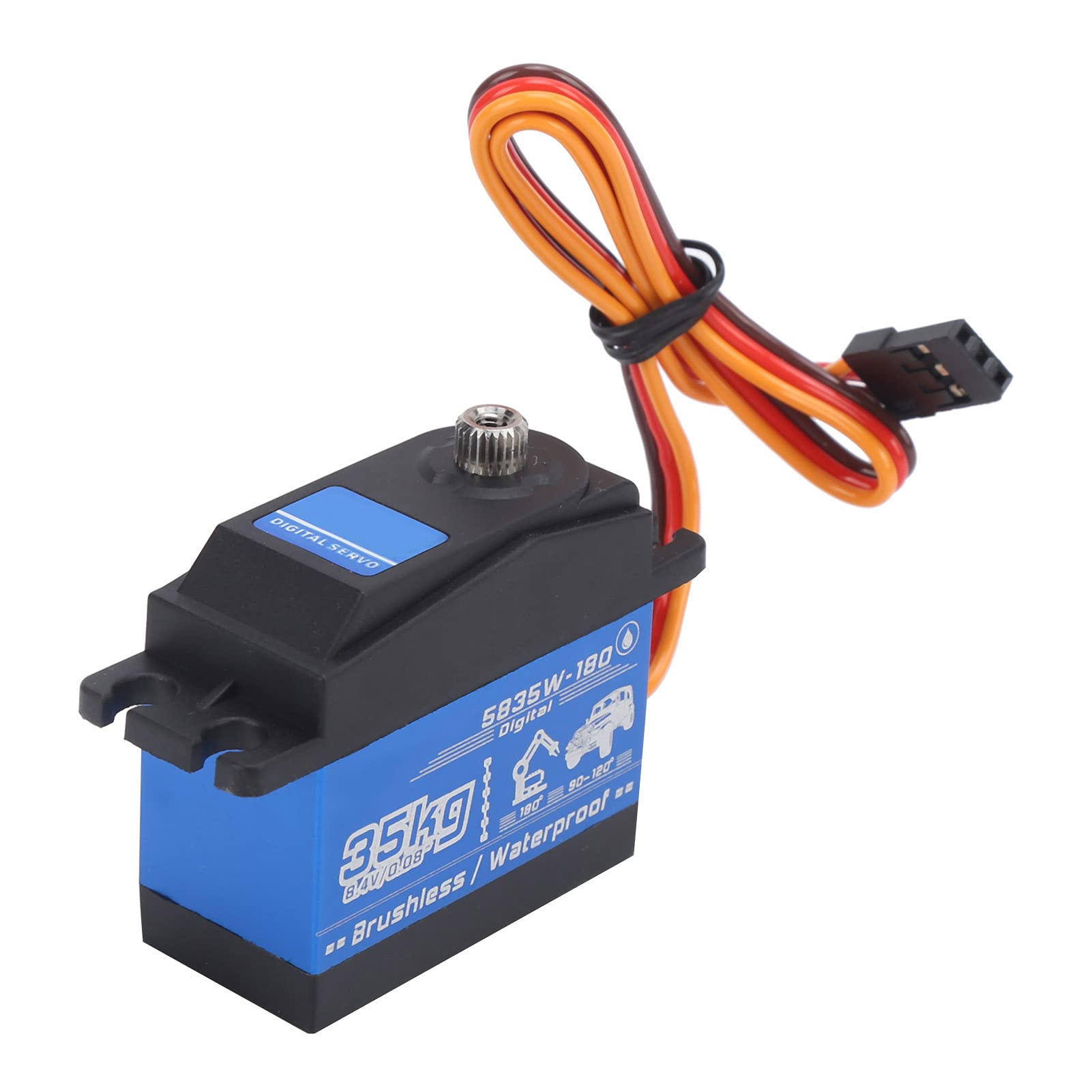 Servo de engranaje de motor sin escobillas a prueba de agua RC de 35 kg, servo de alto par para robot de coche RC 1/8 1/10, engranajes de acero inoxidable con protección de