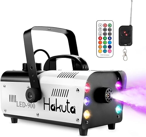 HAKUTA - Máquina de niebla automática de 900 W con 6 luces LED y 7 variaciones de color, salida de 2000 CFM con control remoto inalámbrico para