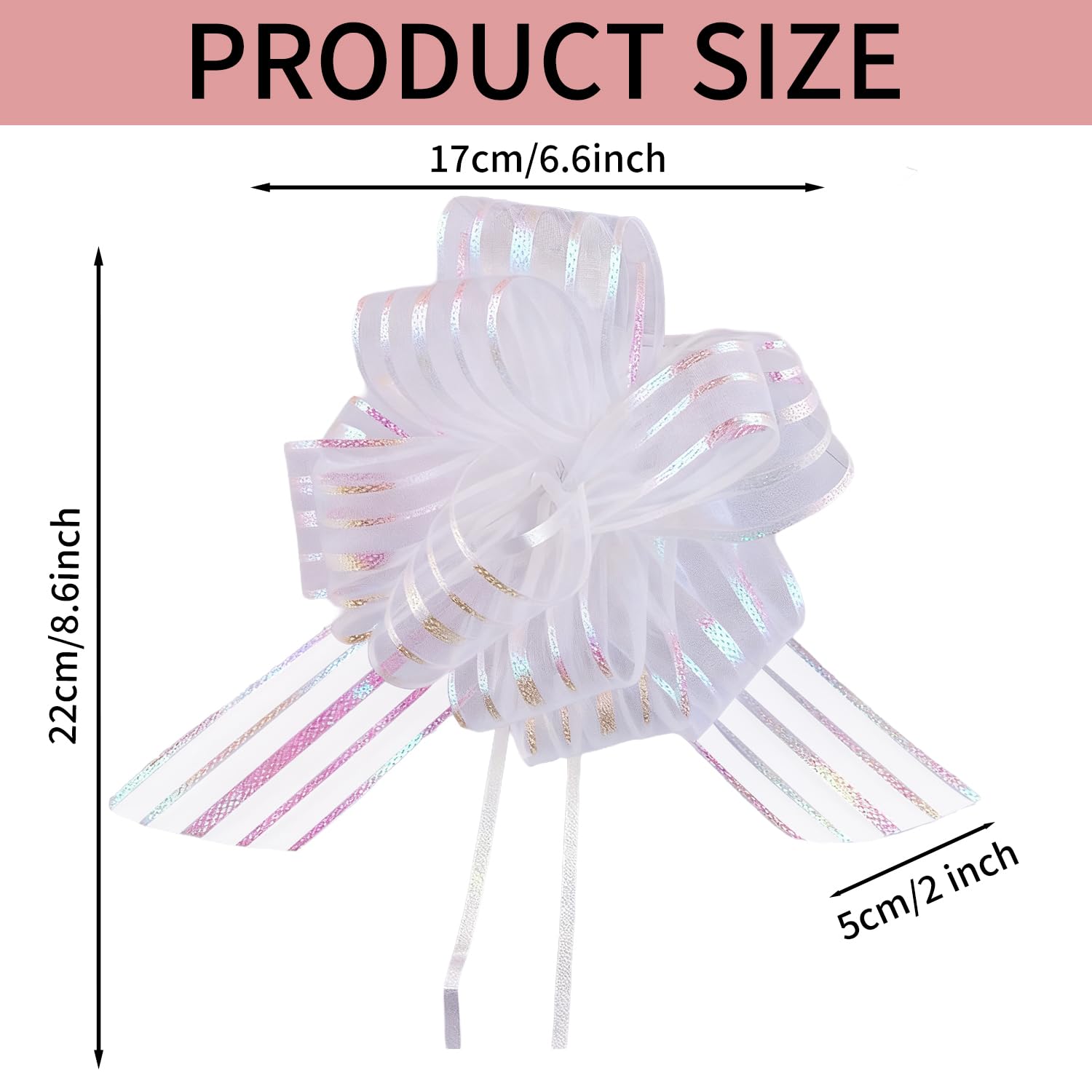 Lazos Grandes de Cinta para Regalo | Lazos Desplegables Blancos de Cinco Hilos - 6 Piezas