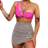 Women's Sexy Double Root Strap Hollow Out Slim Fitted Y2K Crop Tops Backless Going Out Tank Paty Clubwear Tops (Rose Red,Small)