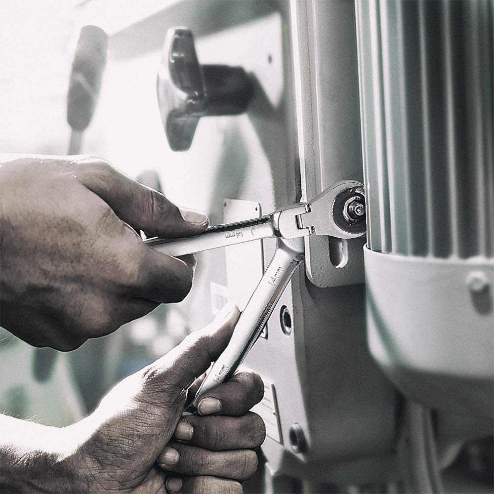 Anbull Chiave a cricchetto con testa flessibile, a doppia estremità aperta Metrico 8mm a 19mm, 72 denti con testa regolabile di 180, Cr-V, Ratcheting Wrench Set, Con custodia per il trasporto