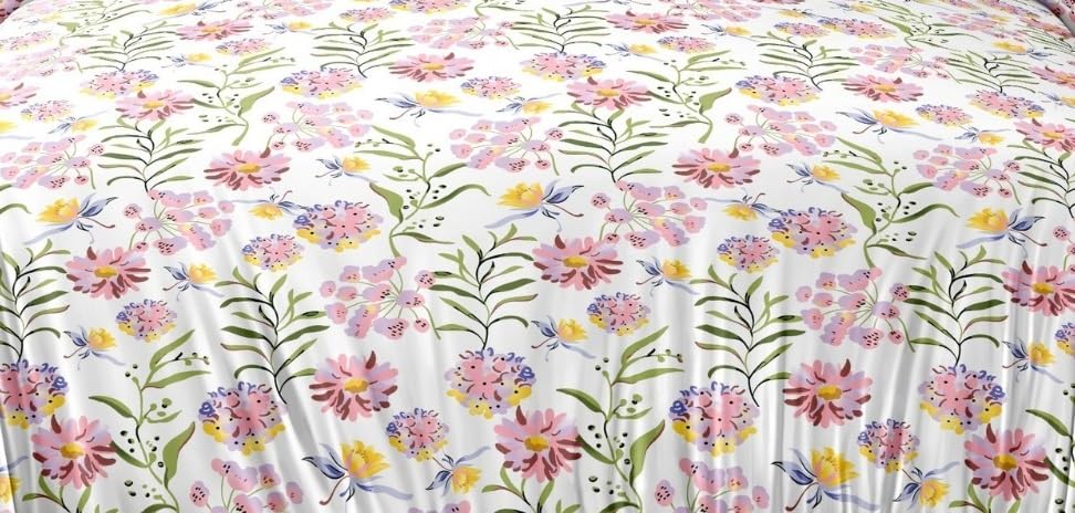 Image of 1 Reversible Comforter Super King Size 108 x 108 Both Side Same Print 1 Bedsheet King Size 108 * 108 inches and 2 Pillow Cover 4 Pieces Bedding Set | AC Quilt | AC Dohar -Flower White