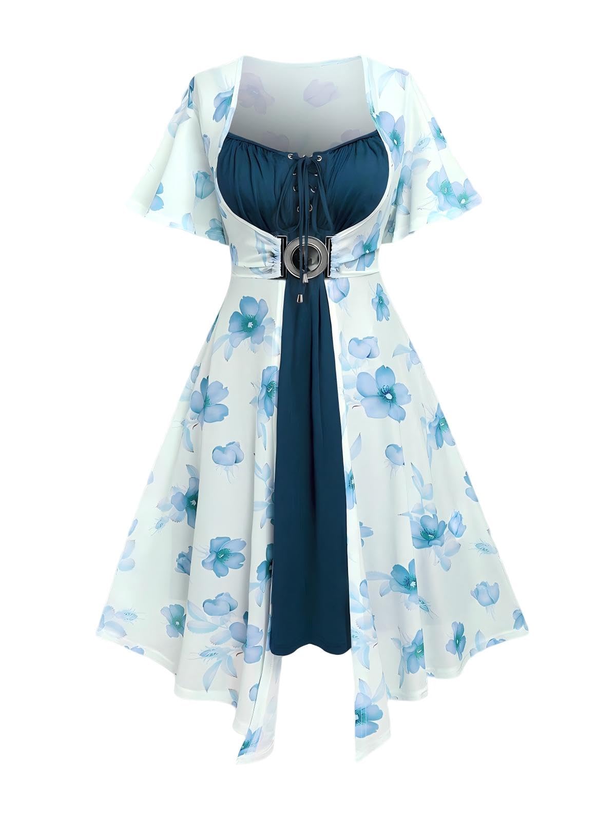Rosegal Plus Size Women Summer Cottagecore Floral 2PC Sundress