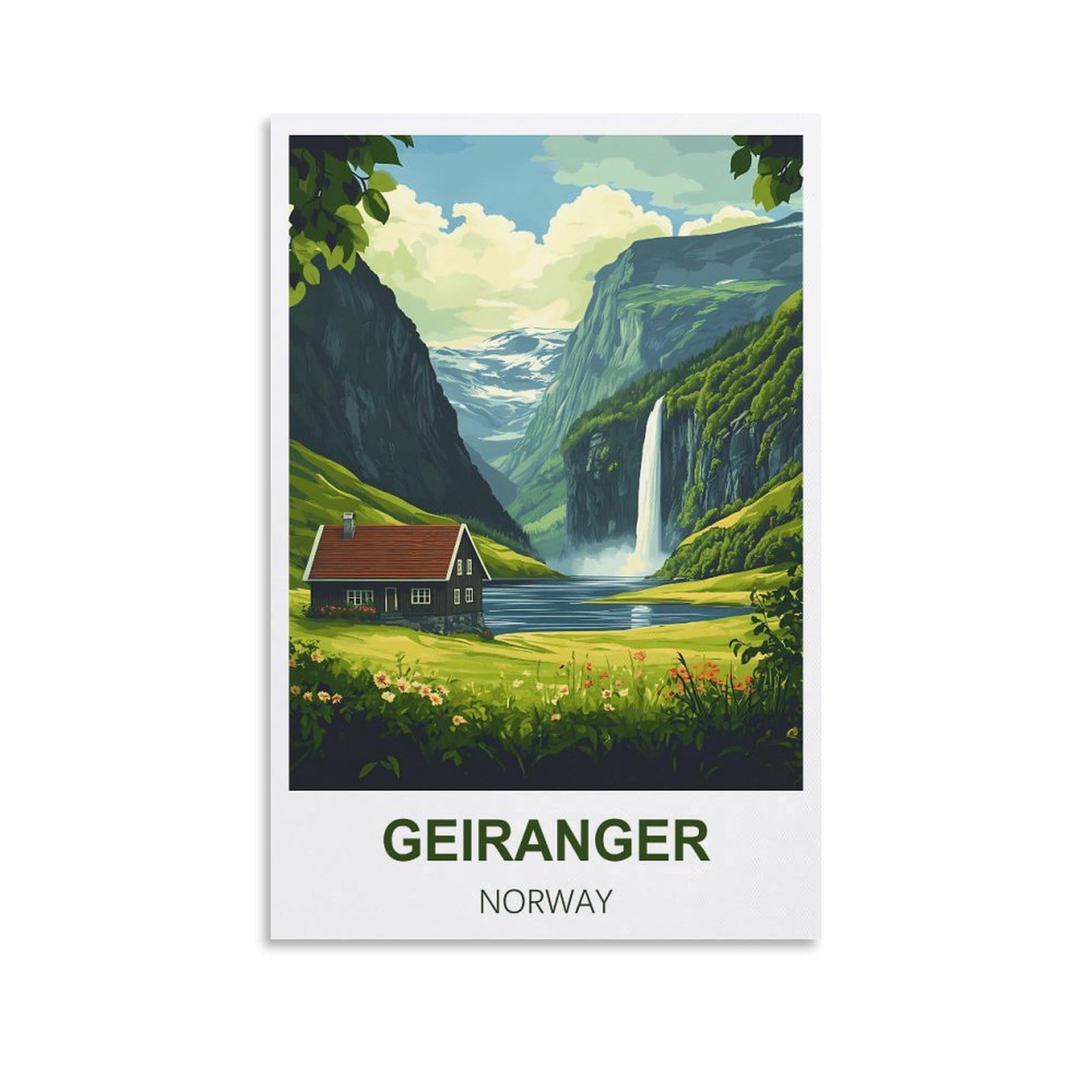 FJIWECWSQ Geiranger Norway Vintage Travel Posters 12x18inch(30x45cm) Canvas Wall Art Painting Prints
