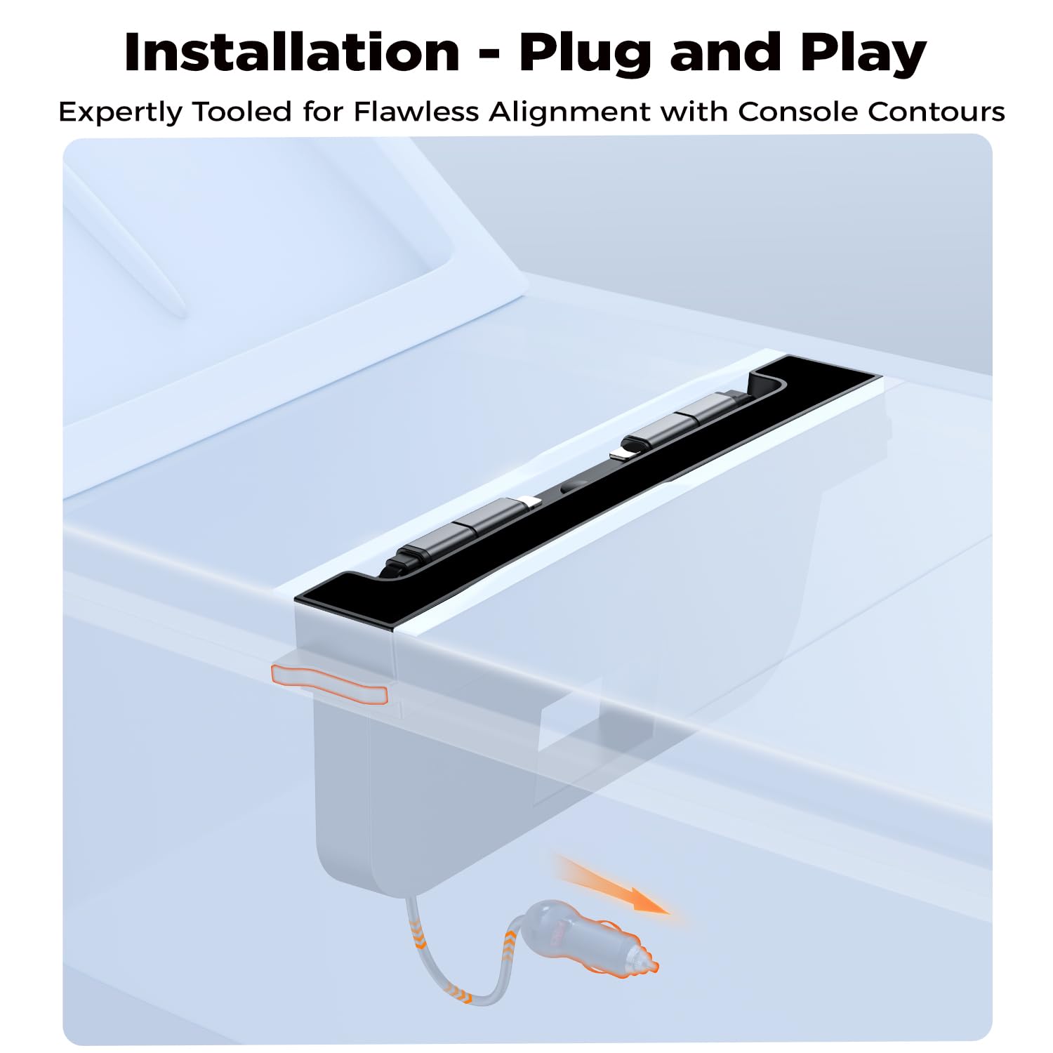 Hub USB do Tesla Model Y Juniper 2025-2026 i model 3 Highland 2024-2025, szybkie ładowanie USB-C 120 W z wysuwanymi kablami, 2-portowa wbudowana konsola środkowa RGB