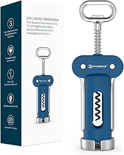 KITCHENDAO 3 in 1 Wine Bottle Opener, Wing Corkscrew with Foil Cutter, Built-in Beer Bottle Opener, Multifunctional Wine Opener with Non-Stick Sharp Screw,Easy to Use, Sturdy Durable Manual Corkscrew