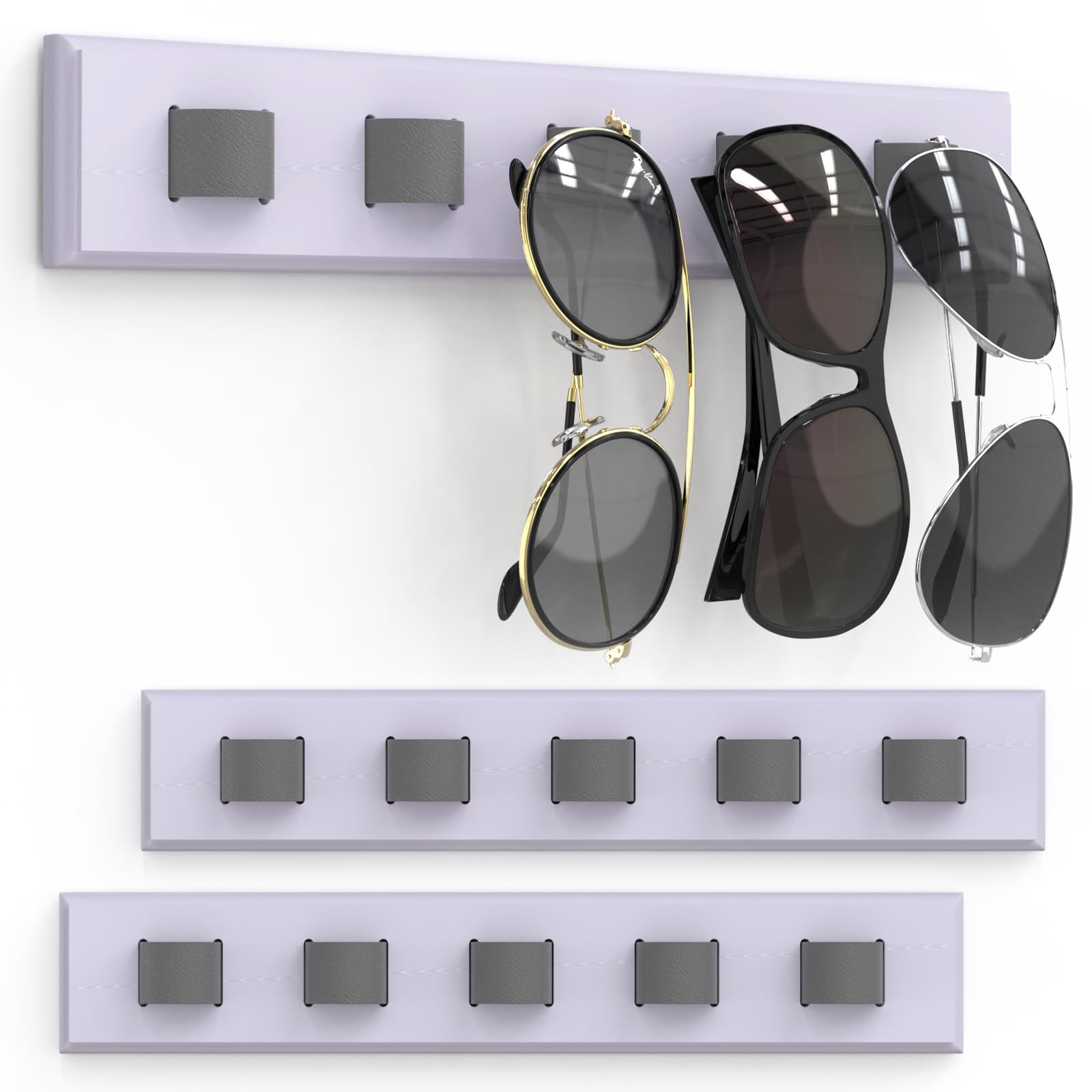 Durmmur 3 Pack Sunglass Organizer, Wall Mounted Sunglasses Organizer, Wooden Glasses Holder Sunglass Holder, Sunglasses Rack for Hanging Your Multiple
