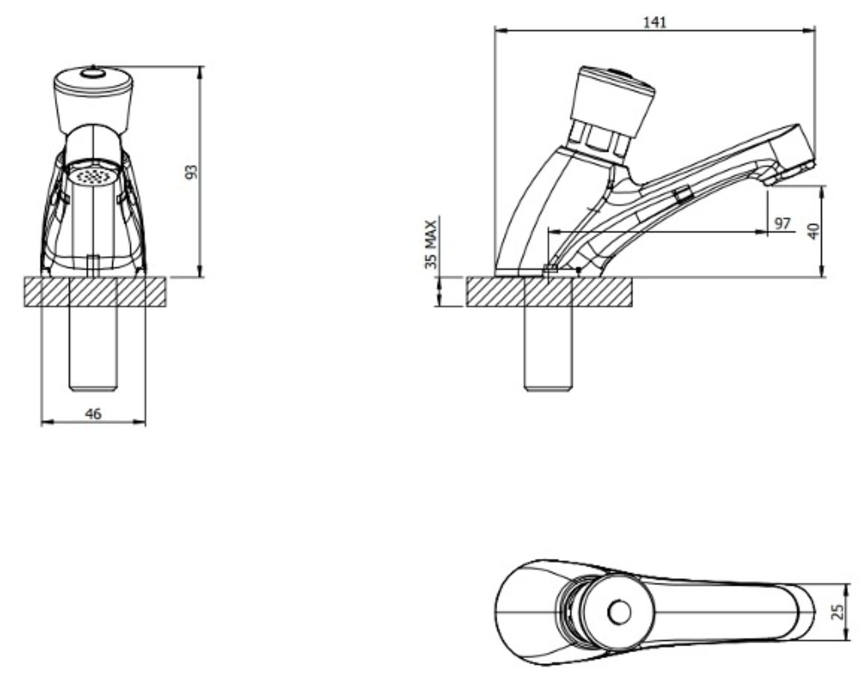 Par de grifos de lavabo sin contusiones, acabado cromado, flujo temporizado, diseño de ahorro de agua, cuerpo de latón duradero