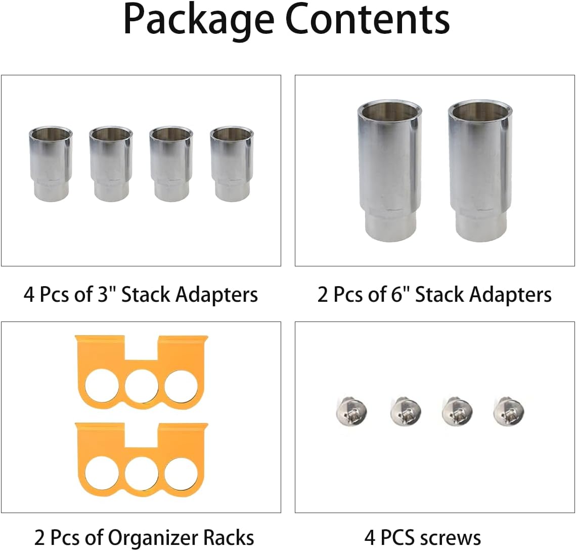 Stack Truck Adapter Kit Replacement for Challenger Lift, CL9 CL10 E10 VS10 SA10X, 10k/12k Two Post Lifts, Includes Four 3" & Two 6" Stack Adapters + Organizer